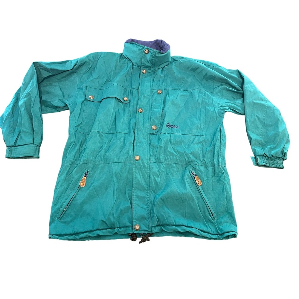 Nordica Vintage Teal Purple Ski Jacket Mens Medium Full Zip Nylon Windbreaker